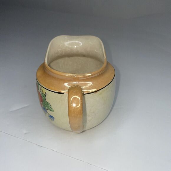 lustre ware vintage creamer beige peach with blue and red painted flowers - Picture 6 of 10